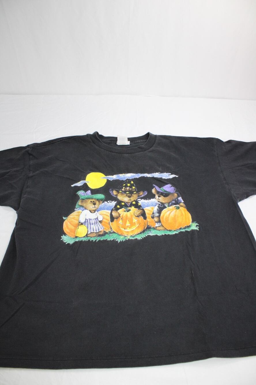 VTG Basic Editions Men's XL Halloween Teddy Bear Pumpkin Graphic T-Shirt Black
